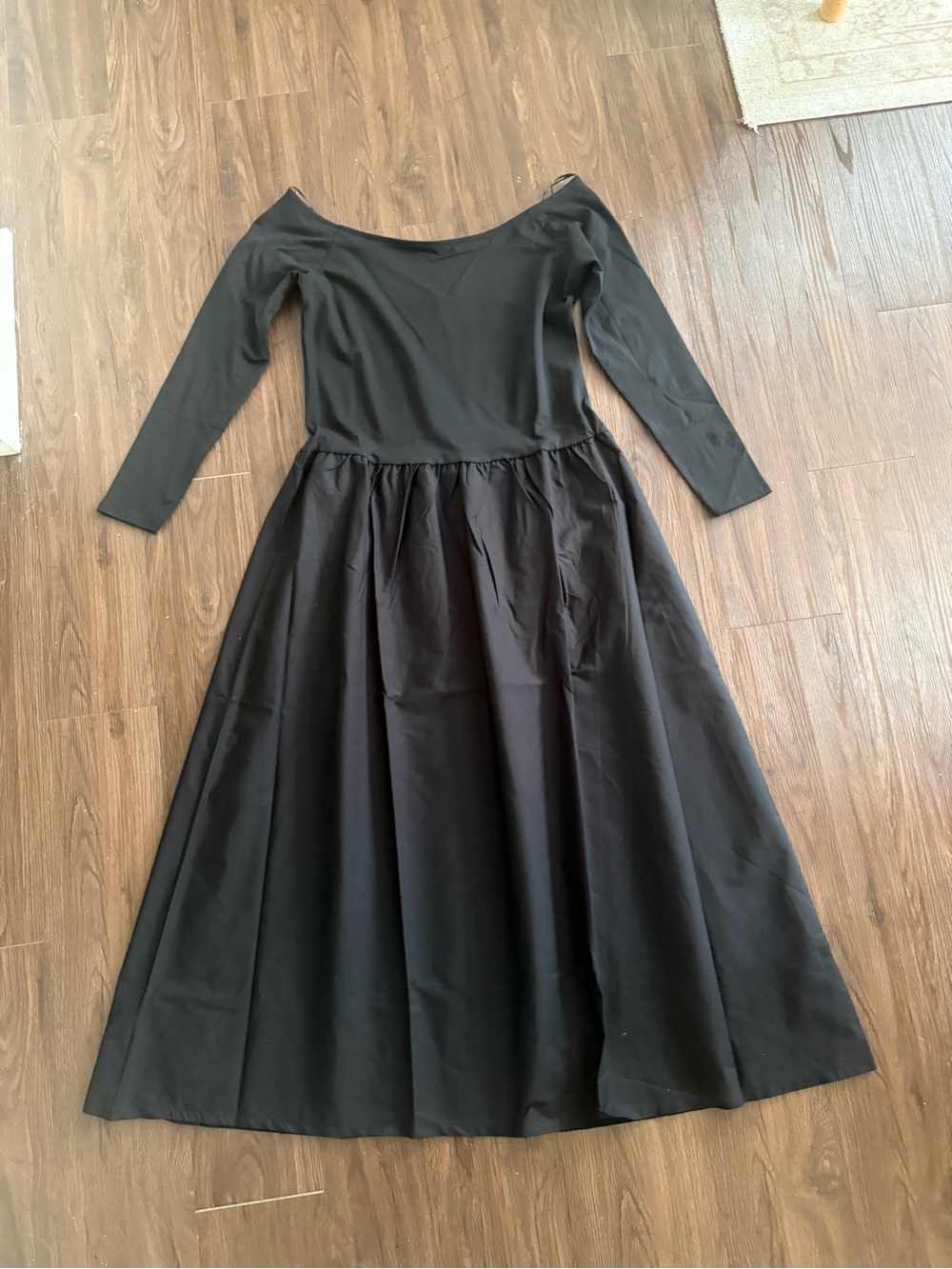 Mango Black Off-the-Shoulder Long Sleeve Midi Dress